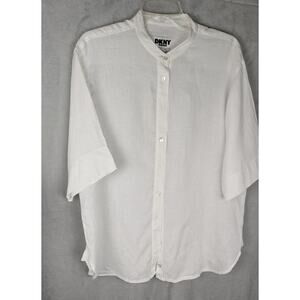 DKNY JEANS 100% Linen Drop Shoulder White sz M but oversized Bust 46"Hong Kong